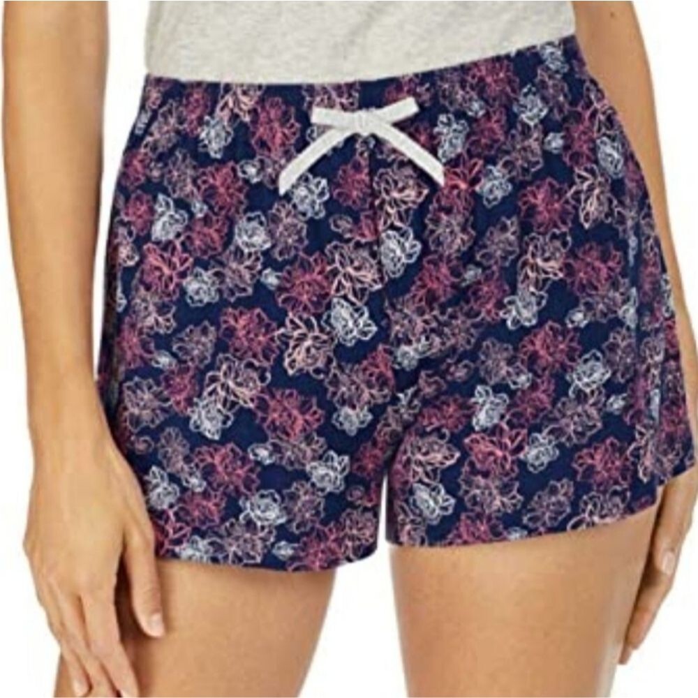 Jane & Bleecker Navy Floral Drawstring High Waisted Sleep Shorts, Size L